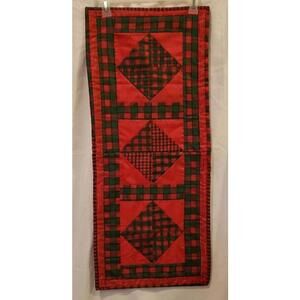 Homemade Quilted Table Runner Red & Green Fabric 14.5" x 34.5" Never Used